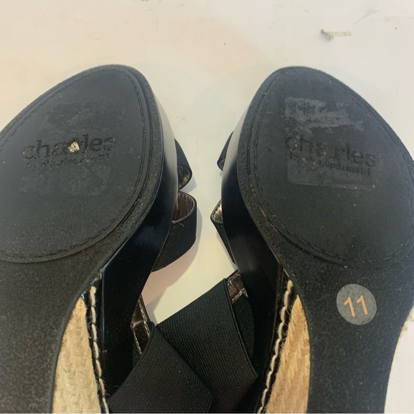 CHARLES by CHARLES DAVID black wedge platform sandals jute rope heel trim 11 - Picture 8 of 14